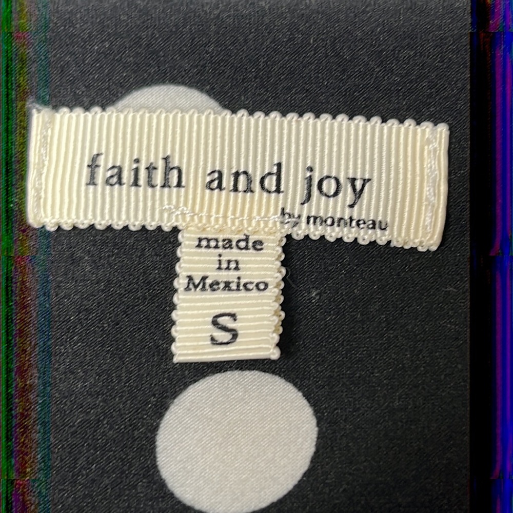 Faith and Joy by Monteau Womens Top shirt Stretch Black White Tie Front S SMALL - Picture 2 of 7